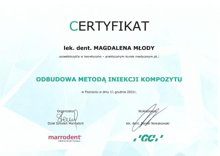 Certyfikat odbudowa metoda iniekcji kompozytu Magdalena Młody
